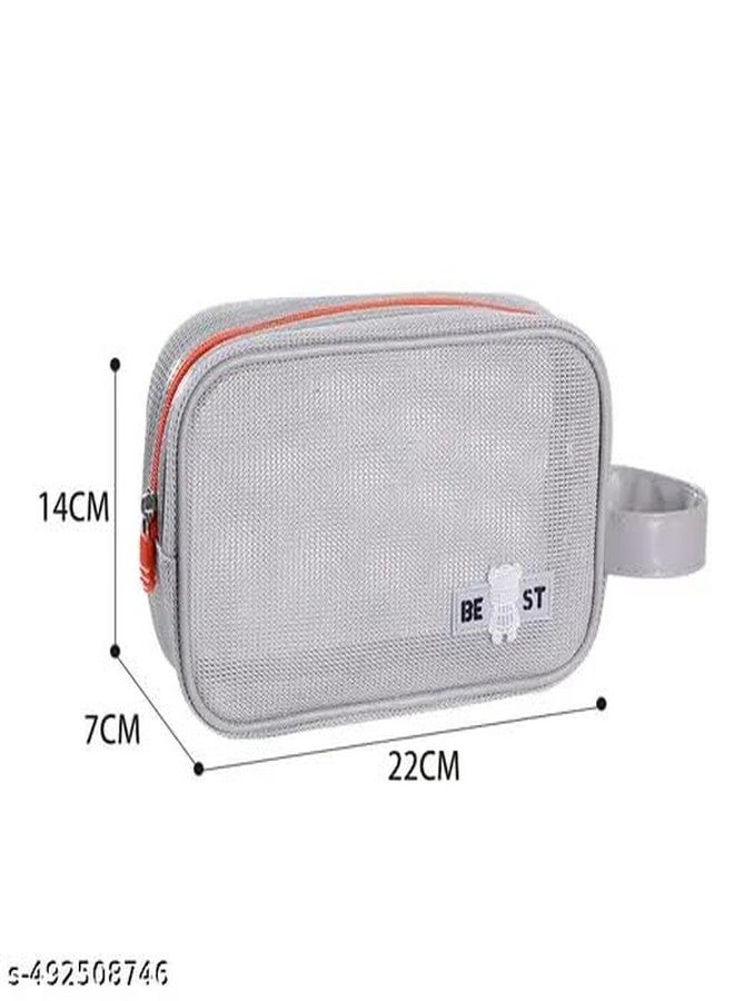 ARMAR Mesh Toiletry Bag for Women & Men - Travel Cosmetic Pouch | Waterproof Organizer for Toiletries, Makeup, Shaving Kit | Lightweight, Breathable Travel Pouch with Handle - Black (Grey) - Image 3